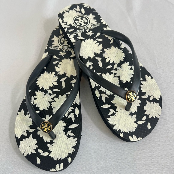 Tory Burch Black and White Floral Sandals - Picture 2 of 13